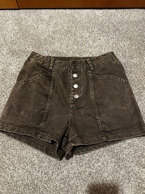 She + Sky High-Waist Button-Front Women’s Shorts - Brown